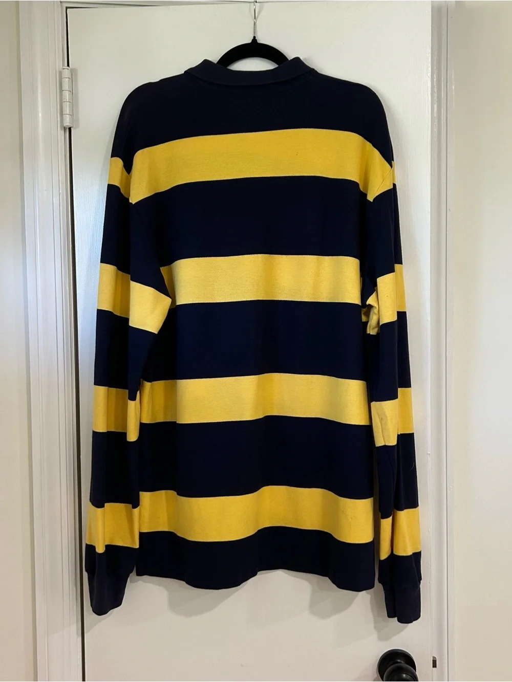Ralph Lauren Men’s Striped Rugby Polo in Navy & Yellow Preppy Sz Large